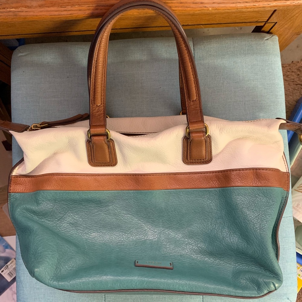 Fossil like new Julia tote  in teal, cream, tan